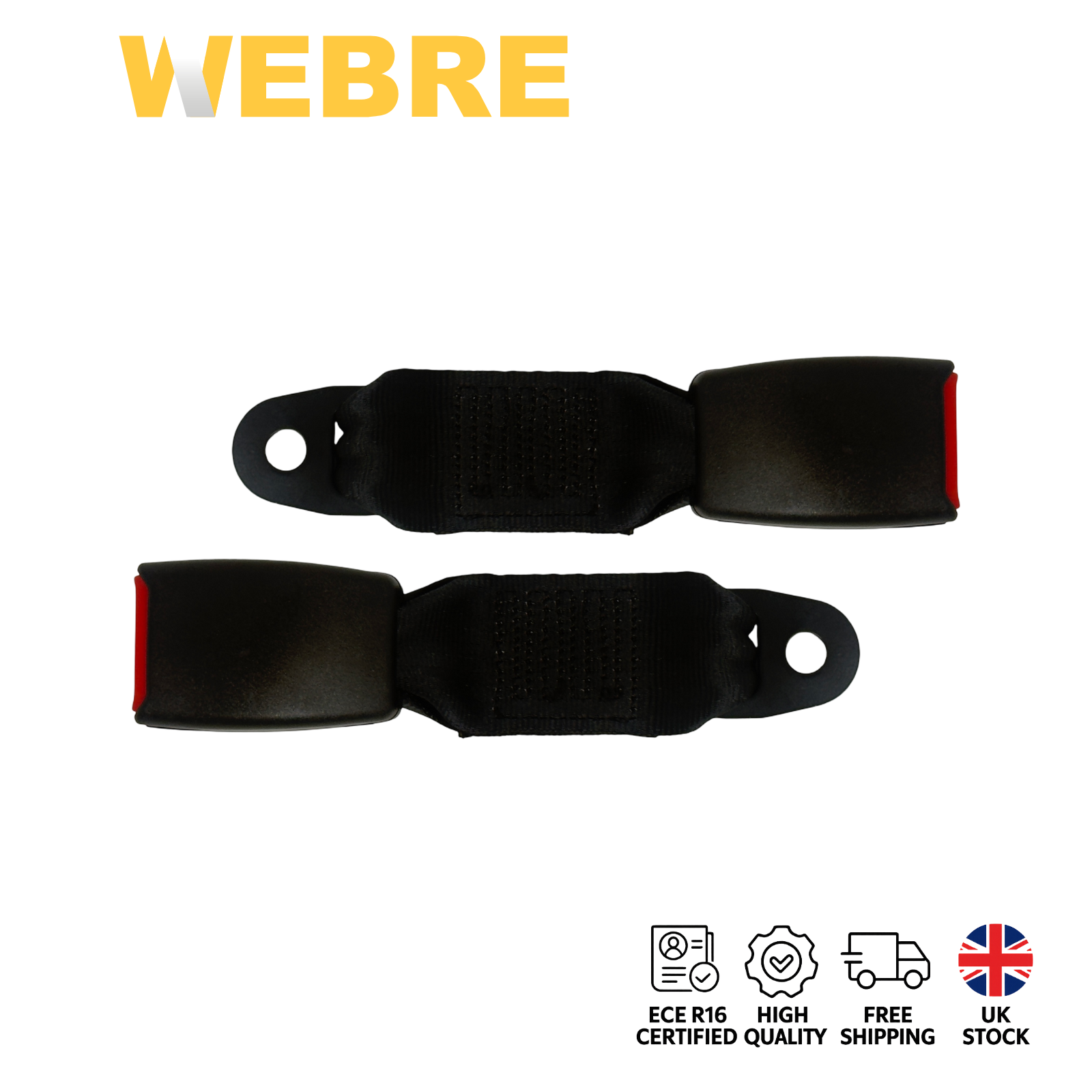 2 Webbed Seat Belt Buckle Black Receiver Fits 25mm Tongue 11mm Hole for Cars