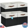 OrganiHaus 13x13 Cube Fabric Storage Bins Set of 4, Fabric Storage Cubes w/ Vegan Handles, 13 inch Collapsible Bins for Clothes and Toy Organizer, Cubbies Organizer, 13x13 Basket for Decor - Black/White