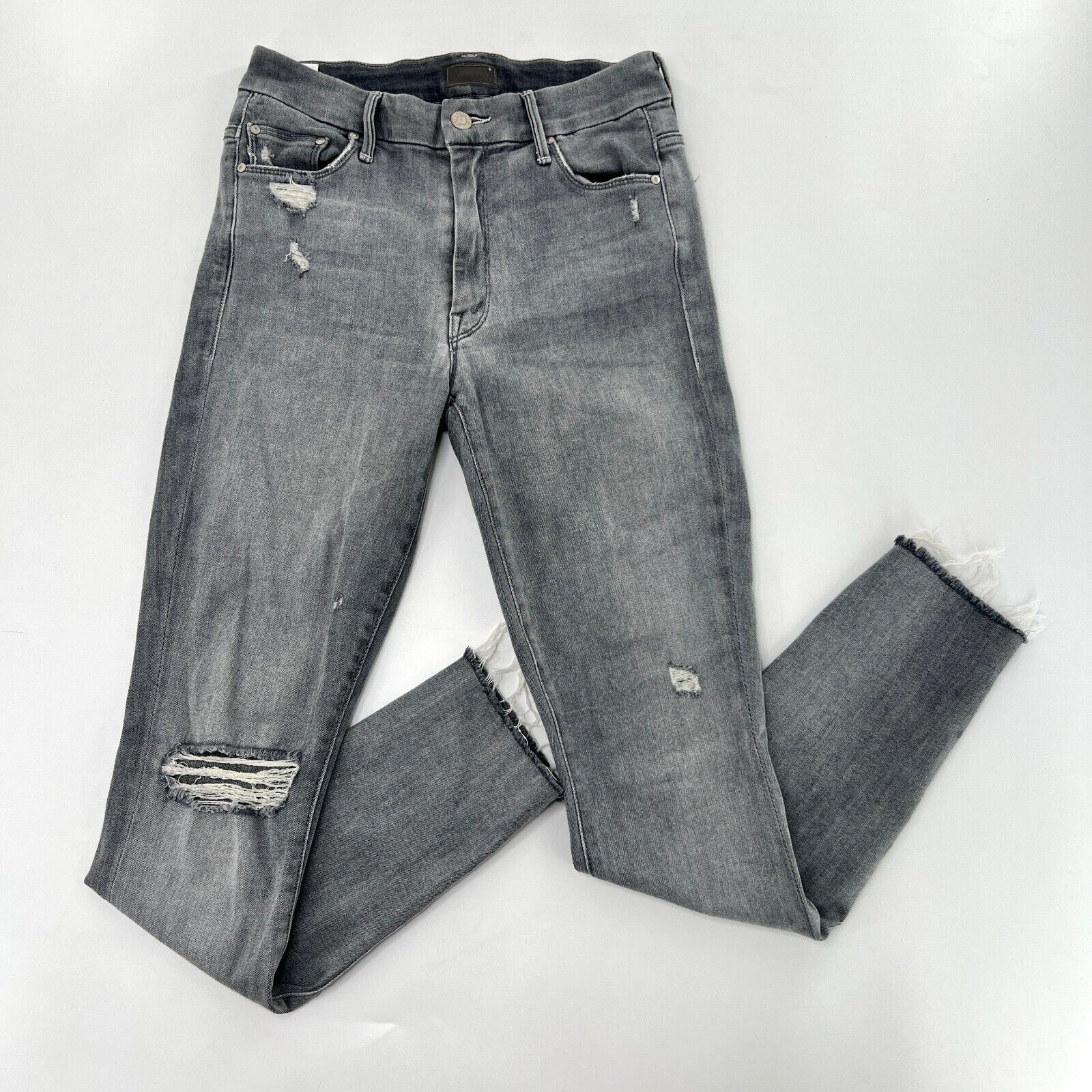 Mother Womens 26 The Looker Ankle Fray Jeans Gray Ripped
