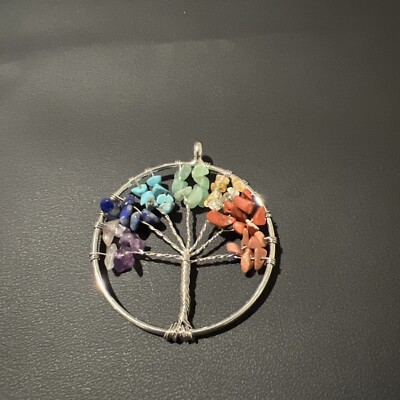 Tree of Life Pendant Charm Natural Gemstone 7 Chakra Healing Crystals