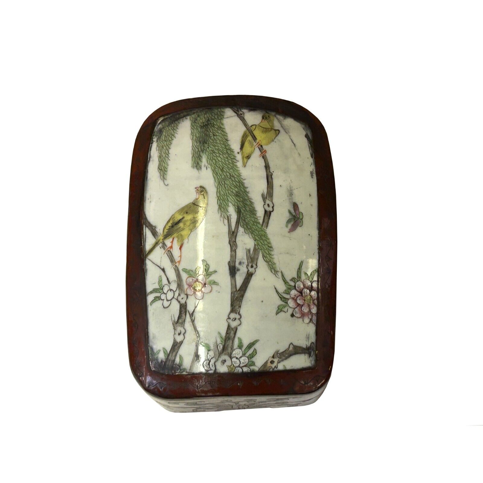 Chinese Old White Base Birds Flowers Porcelain Art Lacquer Box ws3876S Chinese Old White Base Birds Flowers Porcelain Art Lacquer Box ws3876S