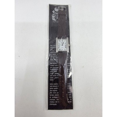 Eiger Typ J431 Mens Rectangular Dress Watch Silver Tone Roman Numeral Brown Band