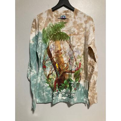 Vintage Rainforest Liquid Blue Mens Longsleeve Shirt Large 90s Monkey Nature 90s