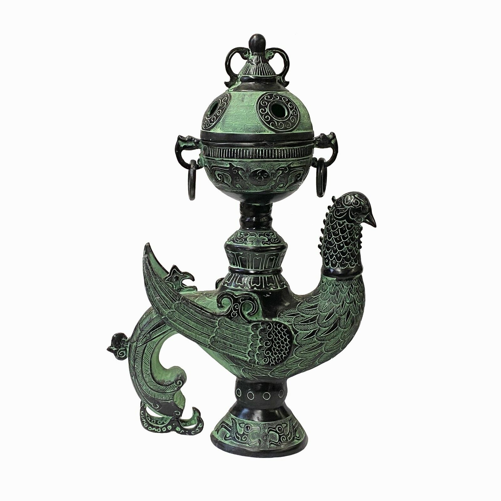 Chinese Green Black Ancient Phoenix Bird Incense Holder Display Vessel ws1446S Chinese Green Black Ancient Phoenix Bird Incense Holder Display Vessel ws1446S