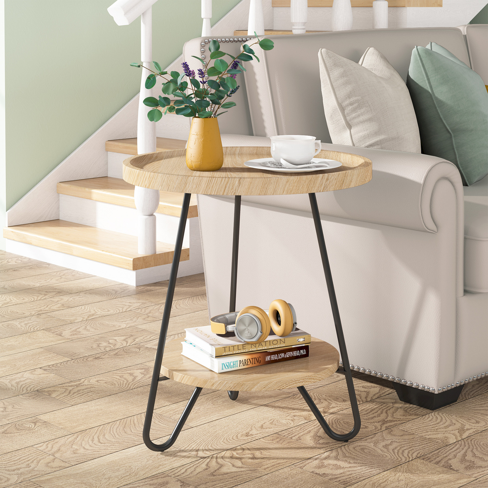 Tribesigns 2-Tier Modern Round Side End Table w/ Storage for