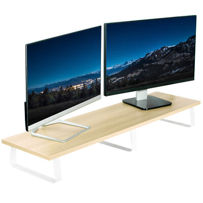 Tv Monitor Riser, Light Wood Top, White Legs