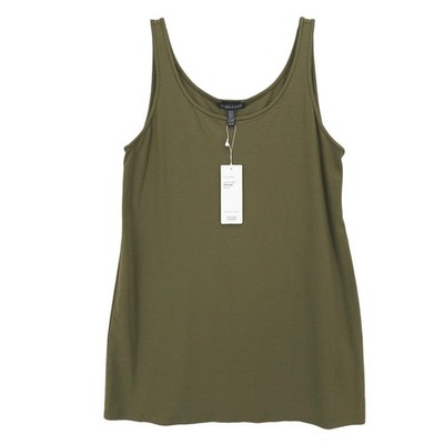 NWT EILEEN FISHER Viscose Jersey Stretch Scoop Neck Long Tank Top OLIVE Green XS