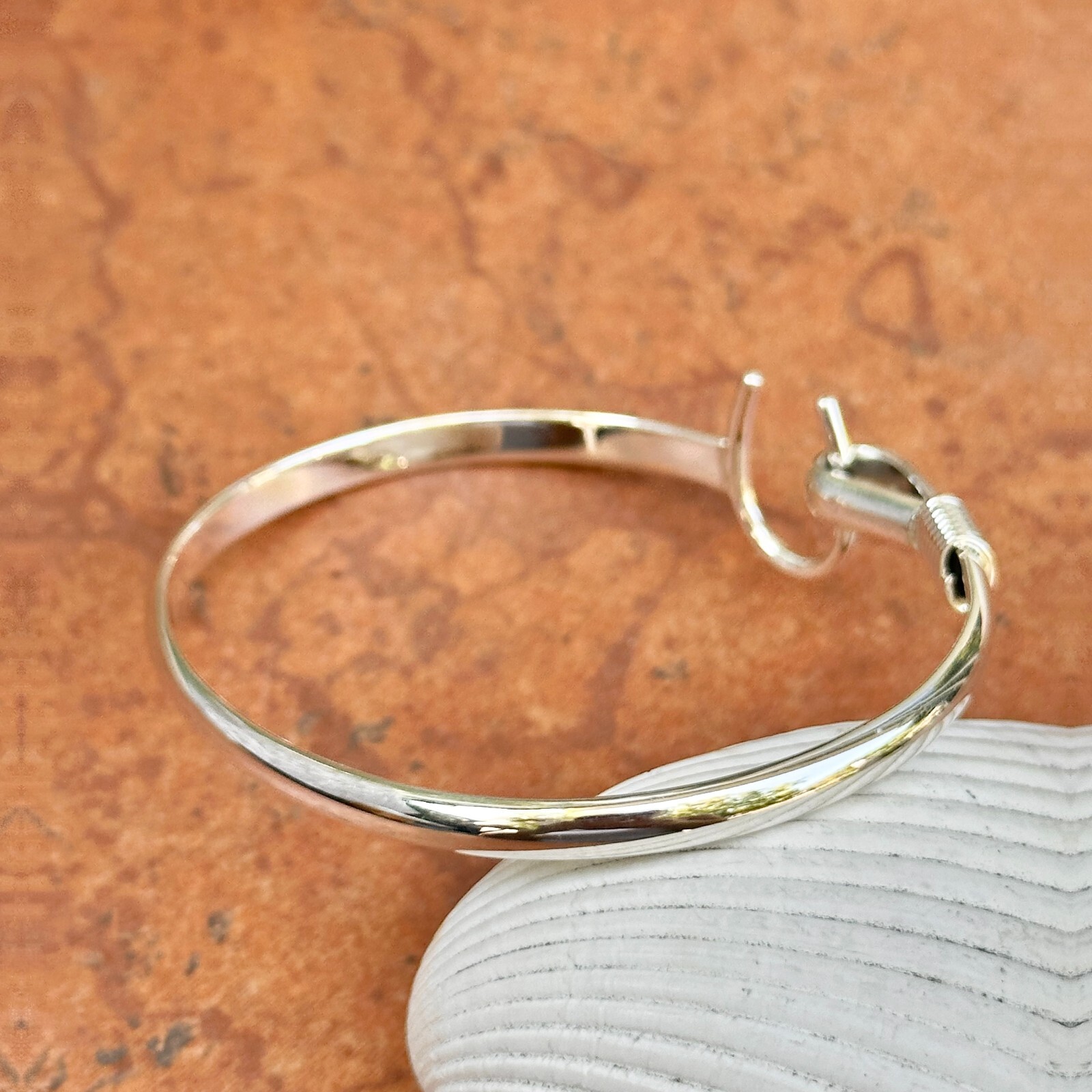 Sterling Silver Shiny Horseshoe Hook Clasp Stacking Bangle