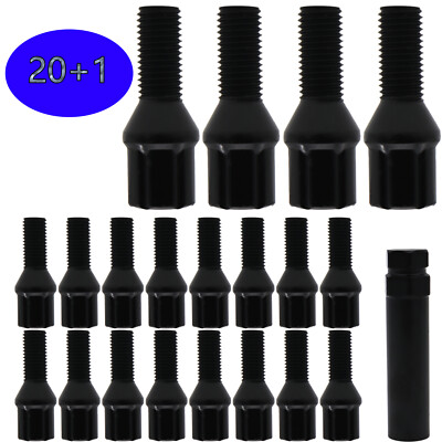 20X For BMW M1 M3 M5 M6 Z3 Z4 Car Black Wheel Spline Lug Bolts + 1X Key M12X1.5
