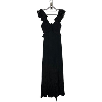 Francescas Blue Rain Maxi Dress Womens Small Black Ruffle Flowy Boho Whimsigoth