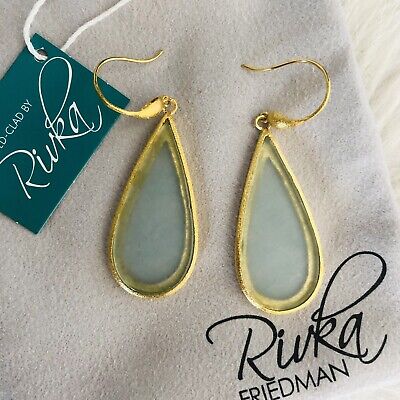 Rivka Friedman Teardrop Quartzite Satin Earrings, Blue/Gold, NWT