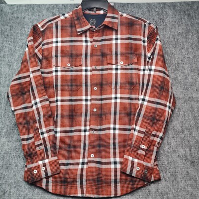 Wrangler x ATG Mens Sz S Plaid Flannel Shirt Shacket Rusty Orange Black Warm