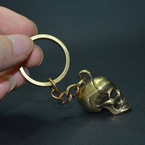 Vintage Brass Skull Pendant, Gothic Skull DIY Car Key Keychain Backpack pendant