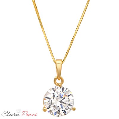 Pre-owned Pucci 2ct Round Cut Lab Created Moissanite Martini Pendant 16" Chain 14k Yellow Gold In D