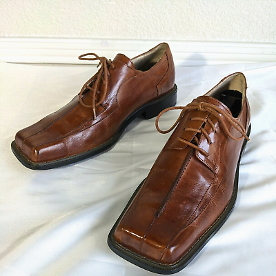 Giorgio V Men s Dress Shoes Size 10D Brown Leather Lace Up Square Toe Derby