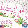 3 Pcs Happy Birthday Luau Party Tablecloth - Rectangular Tropical Plastic Pink Flamingo Table Cover for Flamingo Birthday Party Decorations Summer Picnic Beach, 54 x 108 Inch