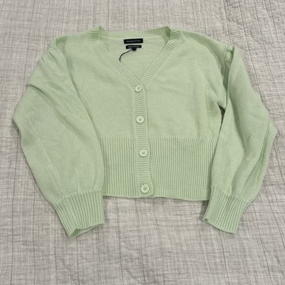 Wednesday s Girl Muted Lime Green Sweater Cardigan Button Large