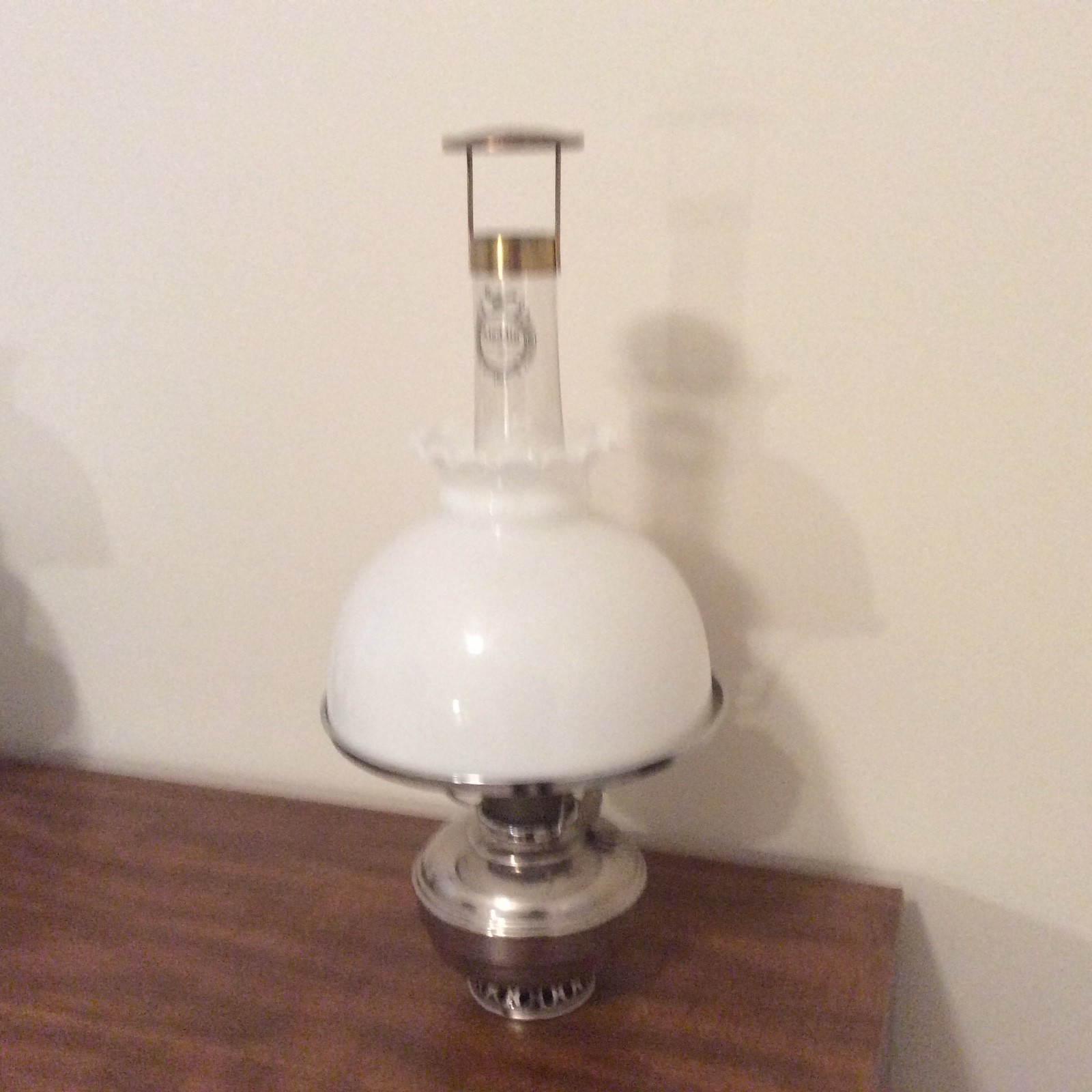 TWO Vintage Antique Aladdin Model No. 11 Oil Lamps With Shades and Chimneys