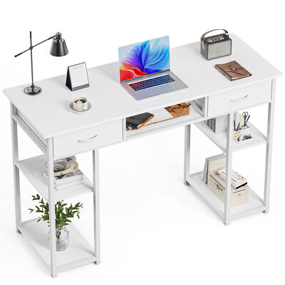 Office Computer Desk 48in with 3 Drawers & Storage Shelves for Home Study