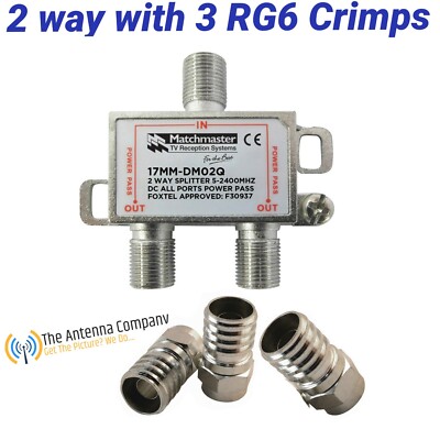 tv  antenna splitter industry standard quality 2 way f type including 3 x RG6 F