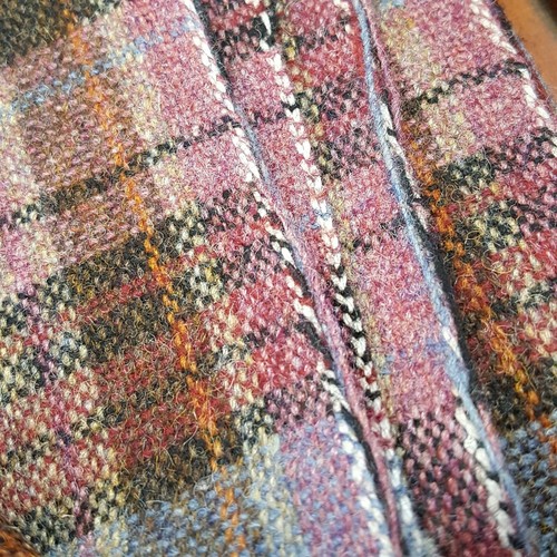 Vintage wool plaid fabric purple gray brown rust tartan 62 in wide x 1 yd