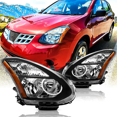 For 2008-2013 Nissan Rogue Headlights Headlamps Assembly Left Right Black Amber