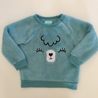 Girls (18M) Fleece Top Soft Warm Cozy Blue Pullover  Happy Face | Pekkled