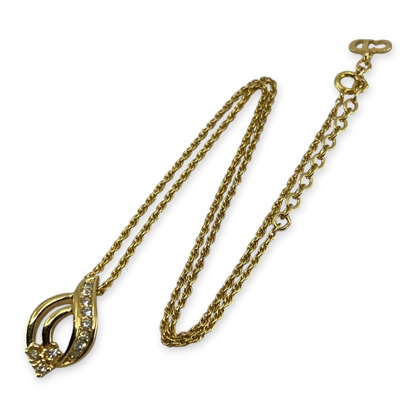 アクセサリー Christian Dior Leaf Rhinestone Necklace Christian Dior Lucite Leaf Rhinestone Pendant Necklace