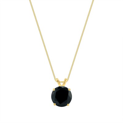 Pre-owned Shine Brite With A Diamond 3 Ct Round Cut Black Solid Real 14k Yellow Gold Solitaire Pendant 18" Necklace