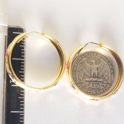 Pre-owned Pink Solid 14k Gold Hoop Earrings Hearts Yellow White Rose 1 Inch Long