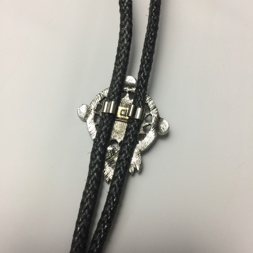 Southwest Bolo Tie Silver Tone Metal & Repro Green Turquoise Black String W/Tips