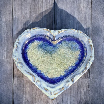 Down To Earth Pottery Hand Made USA Heart Plate Crystalline Glaze Trinket Dish