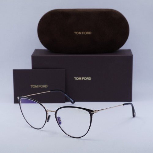 NEW TOM FORD FT5840-B 001 Shiny Black/Gold/Clear Blue Light