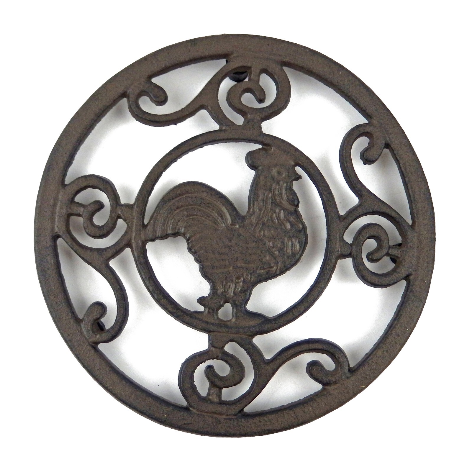 Cast Iron Rooster Trivet Rustic Antique Style Scrolls Hot