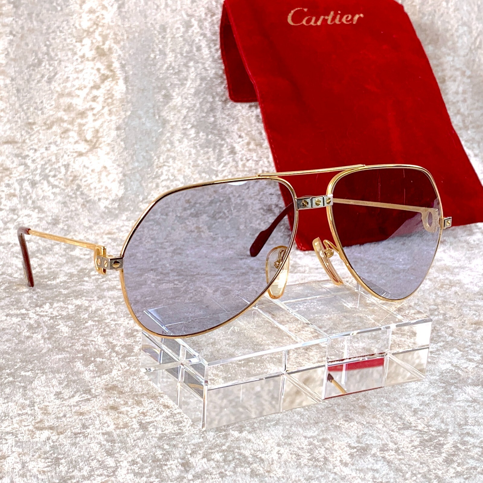 【希少】Cartier Sunglasses Must Santos GOLD Sunglasses Cartier MUST Santos - M David Bowie 80's Shades