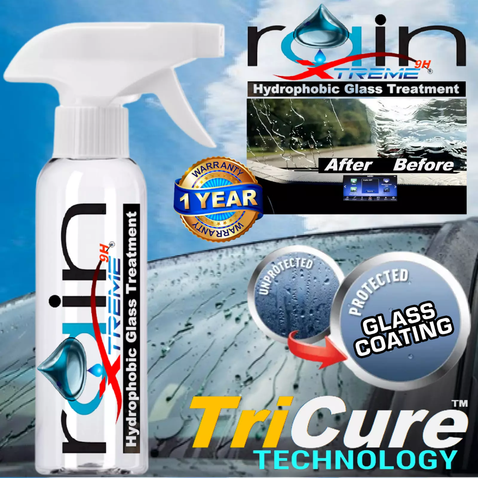 RAIN-X TREME PROFESSONAL HYDROPHOBIC "1 YEAR" GLASS TREATMENT CERAMIC GLASS COAT