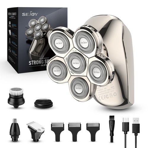 SEJOY 5in1 Electric Razor Wet /Dry Head Shaver for Bald Men Trimmer Grooming Kit