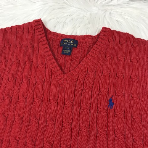 Polo Ralph Lauren Youth Boys Sweater Vest Red Cable Knit Size Large L (14-16)