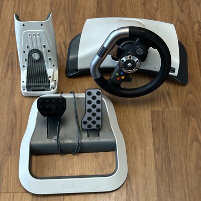Microsoft Xbox 360 OEM Wireless Racing Steering Wheel Pedals Table Stand Tested
