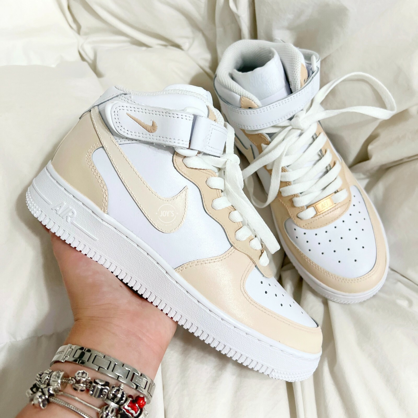 Pre-owned Nike Beige Custom  Air Force 1 Mid/high Sneakers-brand