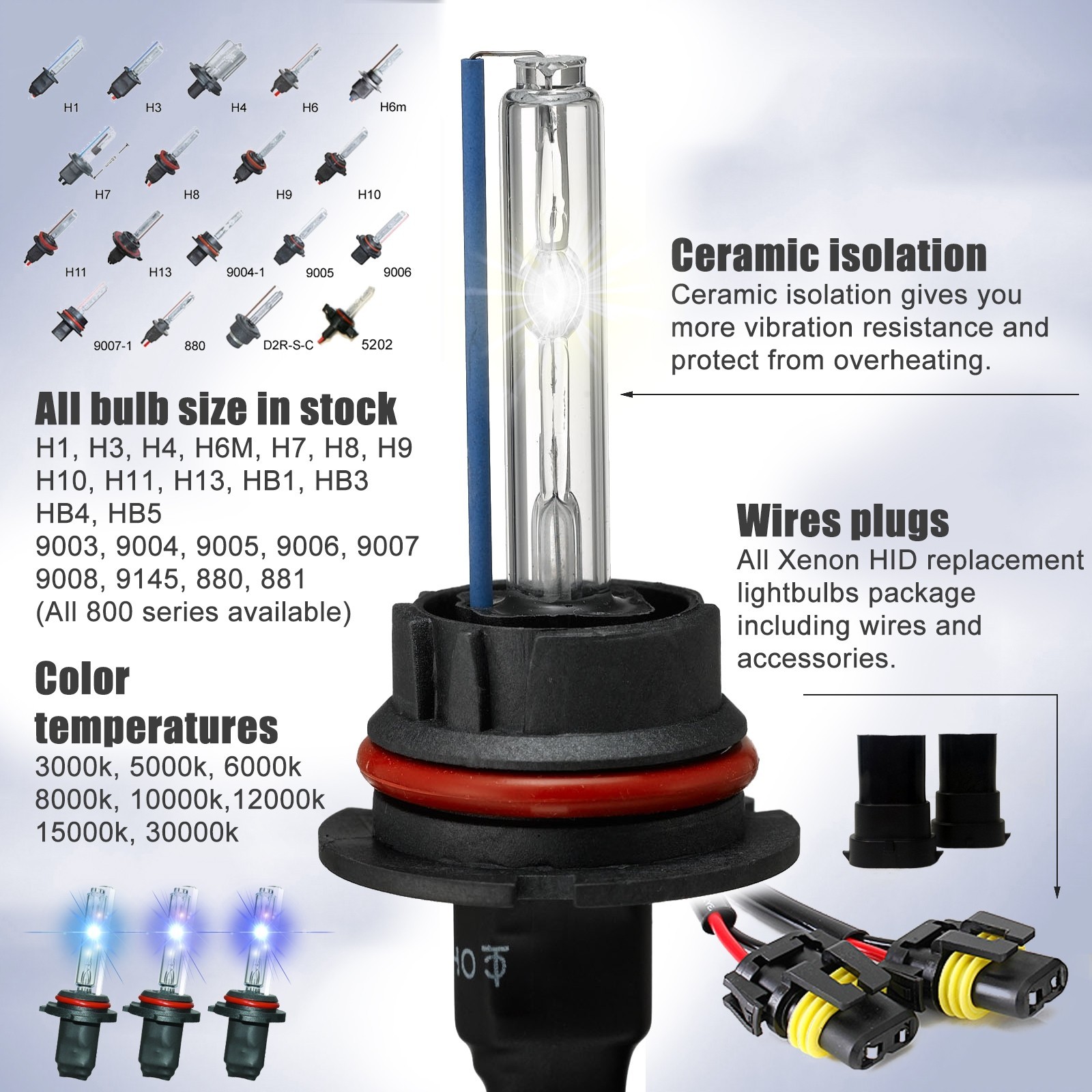 Two Xentec 35W 55W Xenon HID Kit 's Replacement Light Bulbs Wires