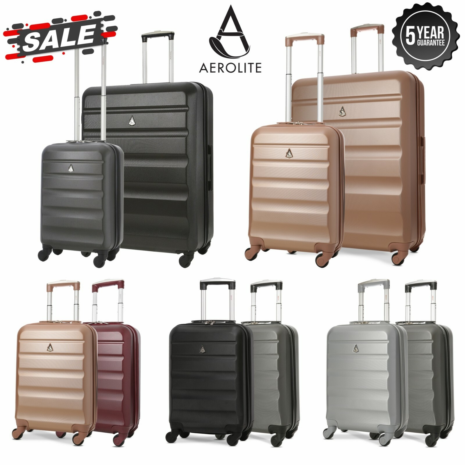 Aerolite ABS rigide 4 ROUES Valise Bagages cabine Hold Petite Moyenne Grande