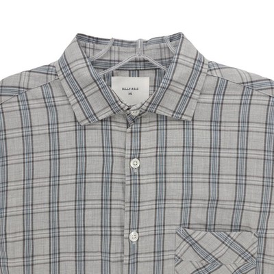 BILLY REID Long Sleeve Button Up Shirt Gray Check Plaid 100% Cotton EUC Size XS