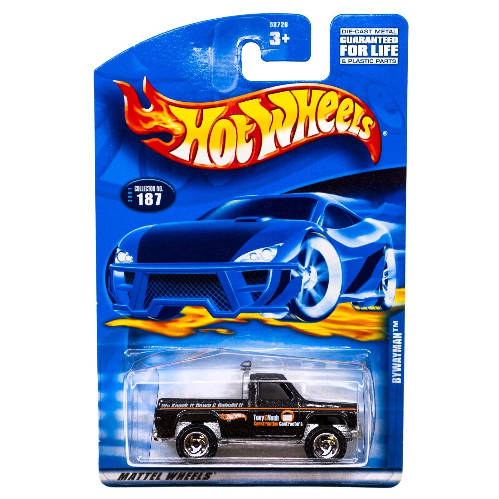 Hot Wheels #187 Bywayman Black Pickup Truck SB Wheels 2001 New On Card Hot Wheels #187 Bywayman Black Pickup Truck SB Wheels 2001 New On Card