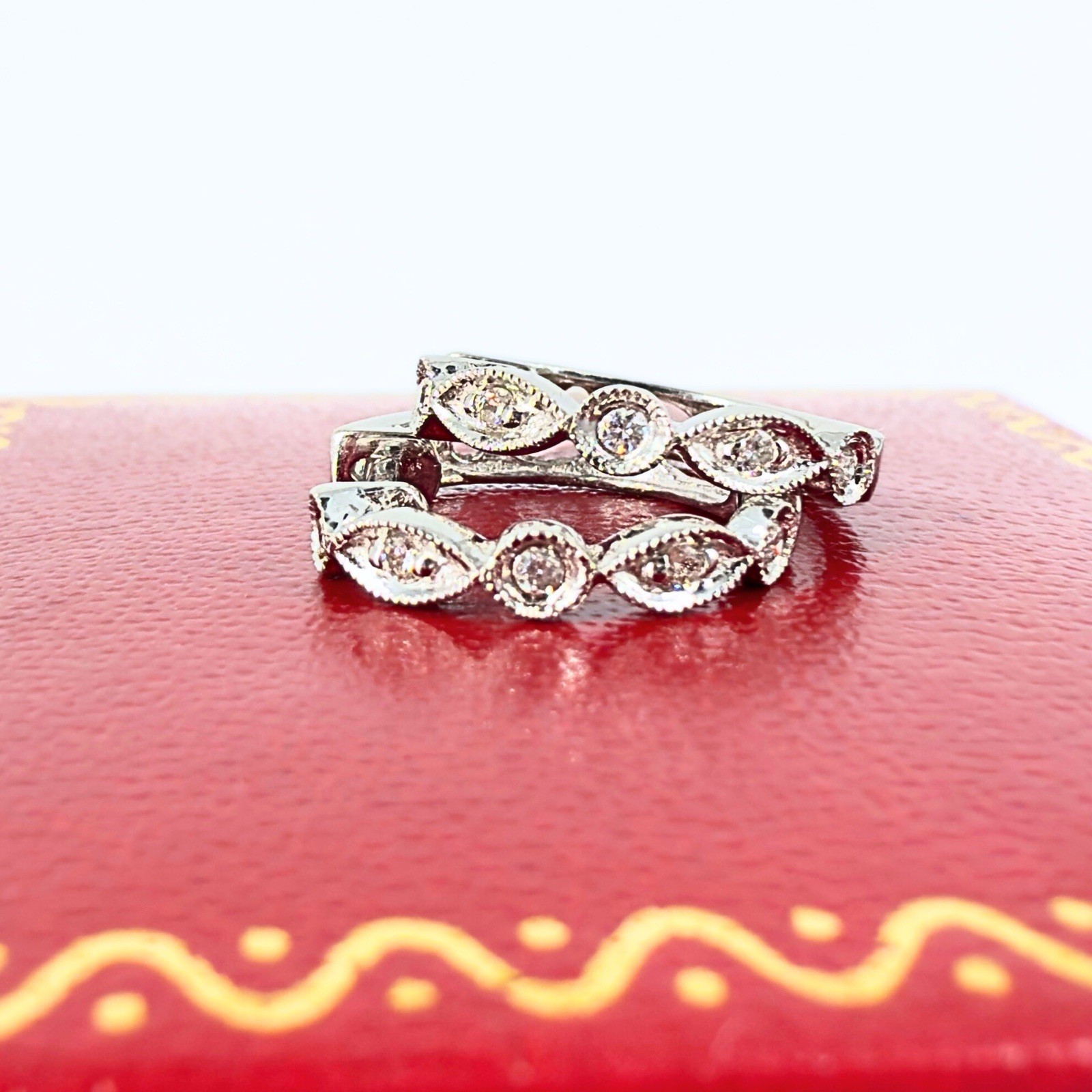 14k White Gold Genuine Diamond Huggie Hoop Earrings, New - Picture 8 of 14