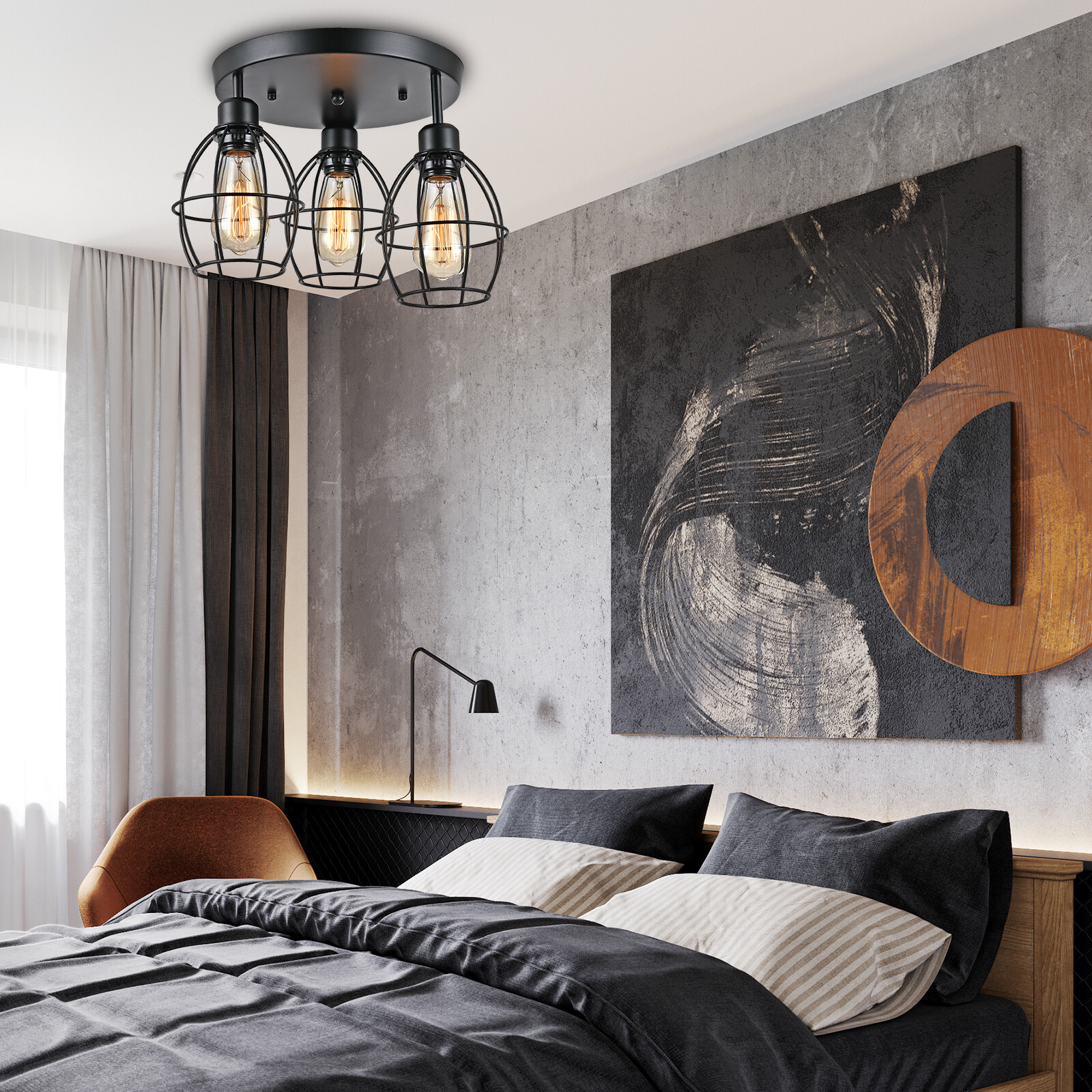 Retro 3 Köpfe Kronleuchter Wohnzimmer Flur Käfig Stil Beleuchtung