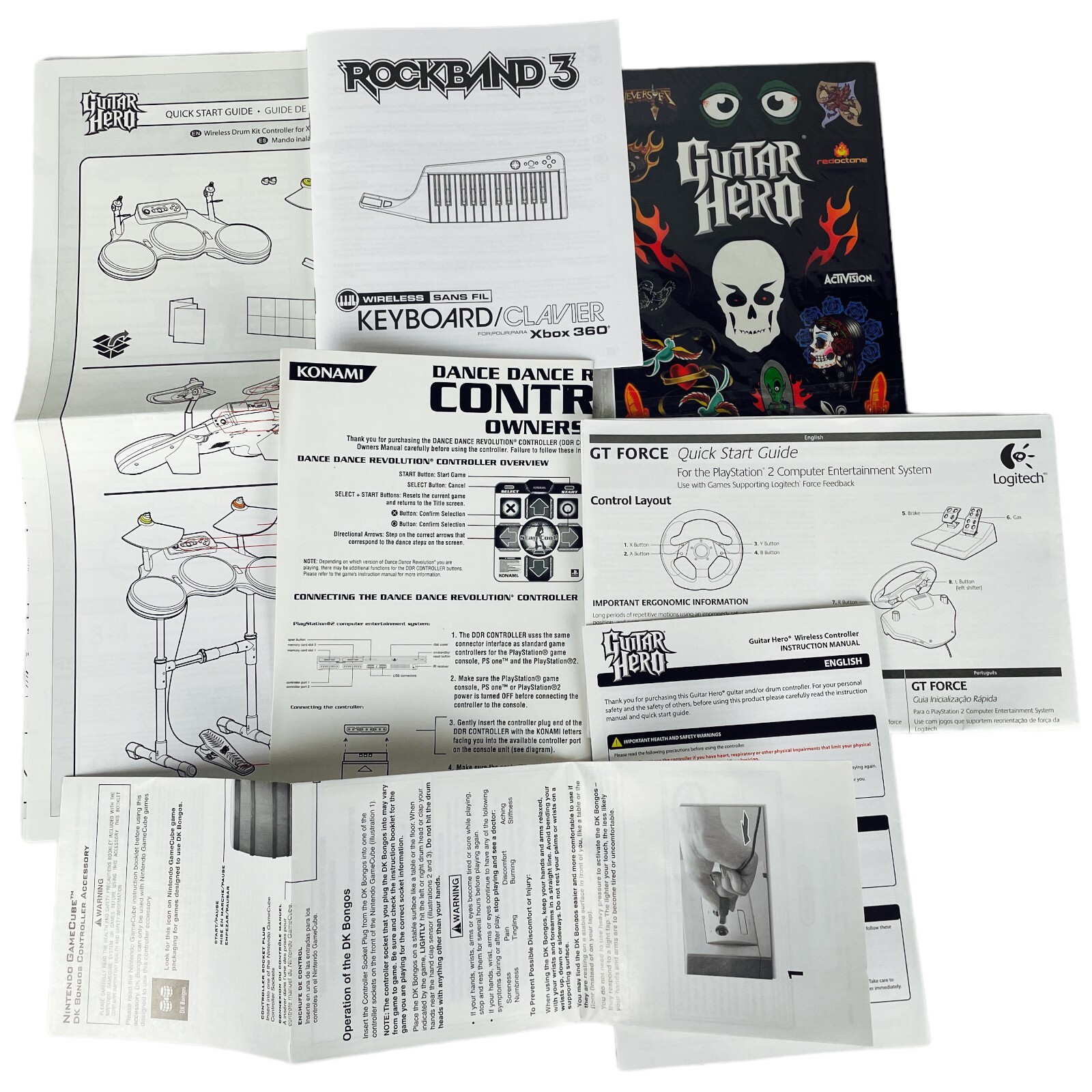 Nintendo PS2 XBOX Guitar Hero Rock Band Mixed Lot Manual Insert Lot Stickers