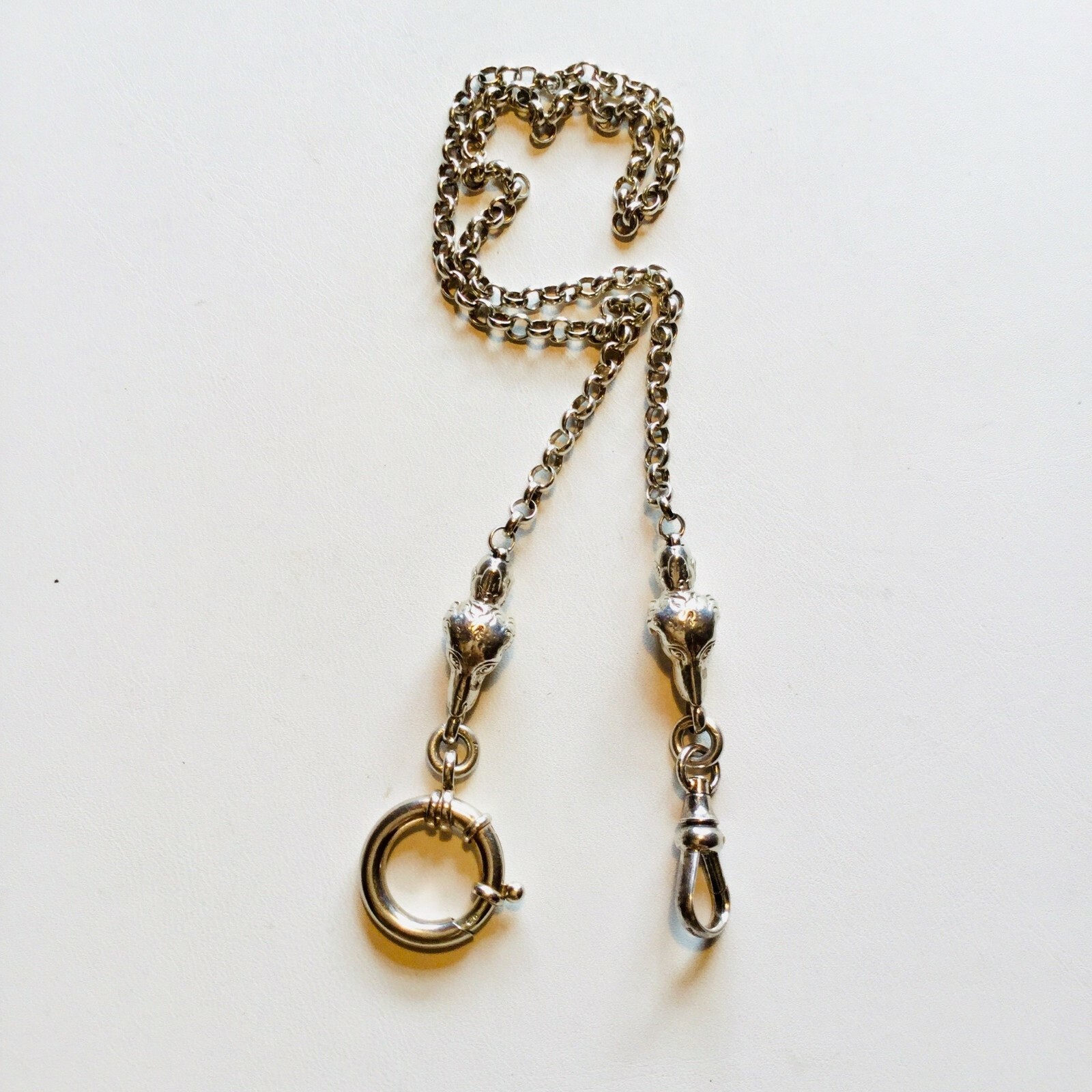 Dog Pocket Watch chain figural head animal victorian jewelry Sterling silver 13