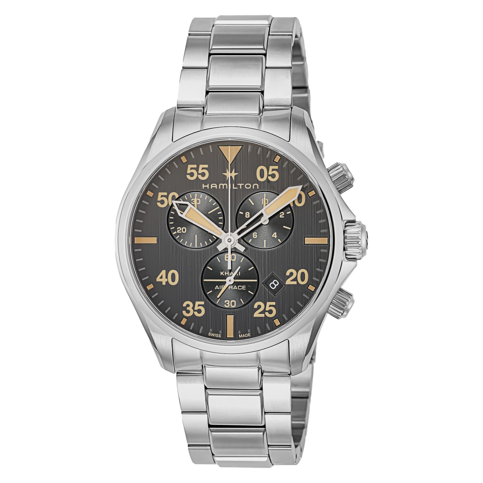 Pre-owned Hamilton H76722131 Kahki Aviation Black Quartz Stainless Steel