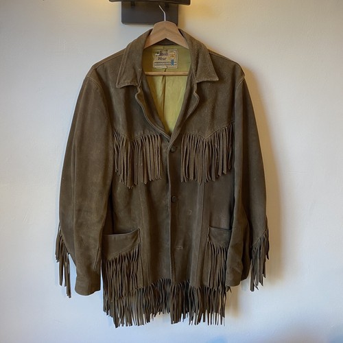 Vintage 70s Suede Leather Pioneer Wear Fringe Jacket Size 40
